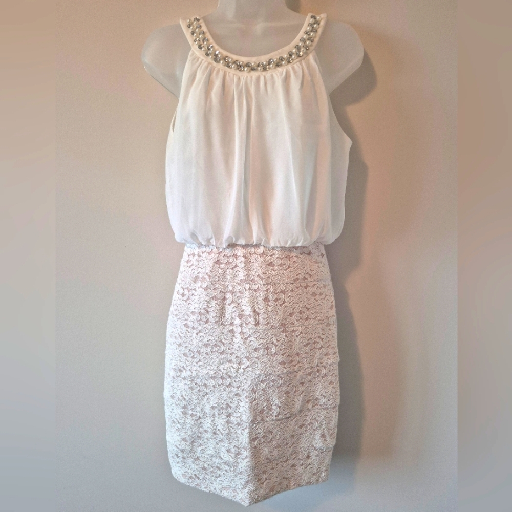 🖤 Enfocus Studio Cream Sequin Mini Pencil Skirt Cocktail - Size 8